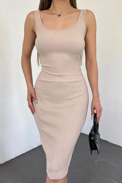 trendalisse Stone Color Square Collar Sleeveless Thick Strap Short Women's Dress