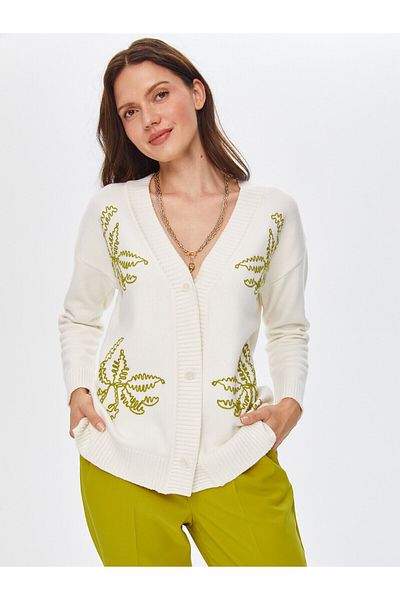 Faik Sönmez Floral Embroidery Detailed Knitwear Cardigan 69652
