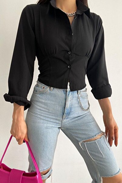 trendalisse Dámské černé korzetové triko s elastickým pasem