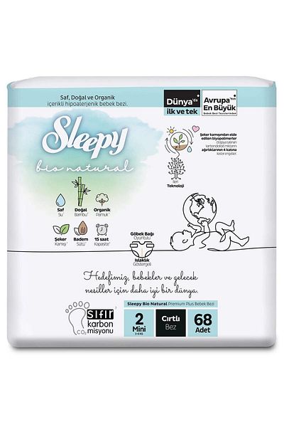 Sleepy Bio Natural Mini 2 Size 68 Pieces Baby Diapers 3-6kg
