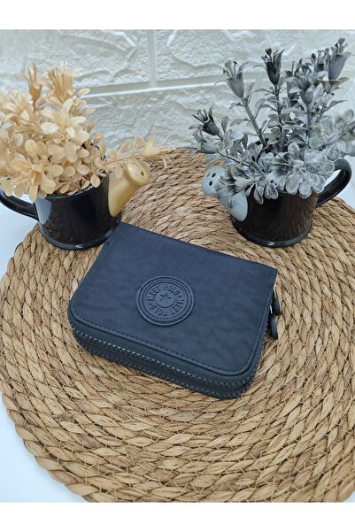 La'Graccia Kırınkıl Kumaş Siyah Küçük Boy Çift Gözlü El Çanta Cüzdan