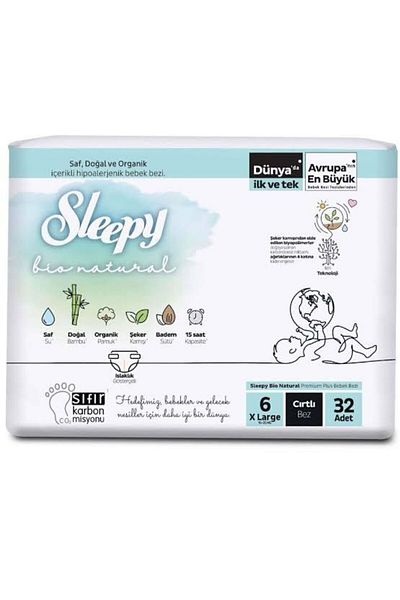 Sleepy Bio Natural X Large Size 6 Baby Diapers 32 Pieces 15-25 Kg