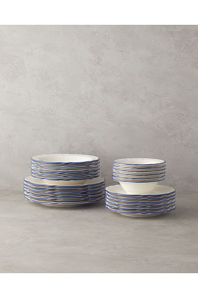 English Home Blue Way 6-Person Blue Porcelain Dinner Set - 24 Pieces