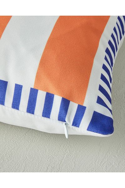 English Home Navy Blue-orange Corallo Punch Embroidered Decorative Throw Pillow