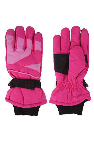 İşnar Kız Çocuk Kar Eldiveni 8-14 Yaş PembeKoyu Renk Cırtlı Lastik Bilekli Model 0049