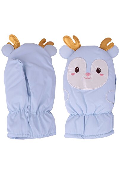 İşnar Parmaksız 2-4 Yaş Çocuk Kar Eldiven Yavru Geyik Model Mavi Açık Renk