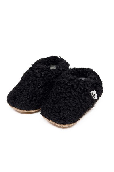 Ella Bonna Schwarze Teddy-Babyschuhe – rutschfeste Sohle und mit Bio-Baumwolle gefütterte Heim- und Kindergartenschuhe