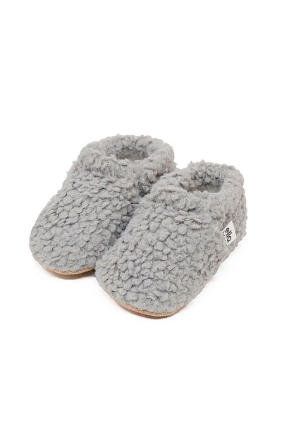 Ella Bonna Gray Teddy Baby Shoes - Home Nursery Shoes with Non-Slip Sole and Organic Cotton Lining