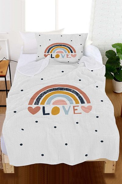 CAPRİCE HALI Love Rainbow Patterned Single Pique (with Pillowcase)