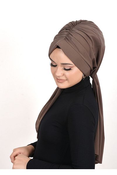 OykumBone Dark Brown Plain Humor Sandy Fabric Ready Shawl / Bonnet