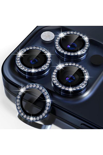 USIDE متوافق مع هاتف Iphone 15 Pro Max وIphone 15 Pro مع كاميرا 9H وإطار معدني من الزجاج باللون الأزرق الحجري [مجموعة من 3]