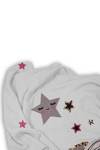 CAPRİCE HALI Cute Girl Sitting on the White Moon Princess Patterned Single Pique (with Pillow Case)