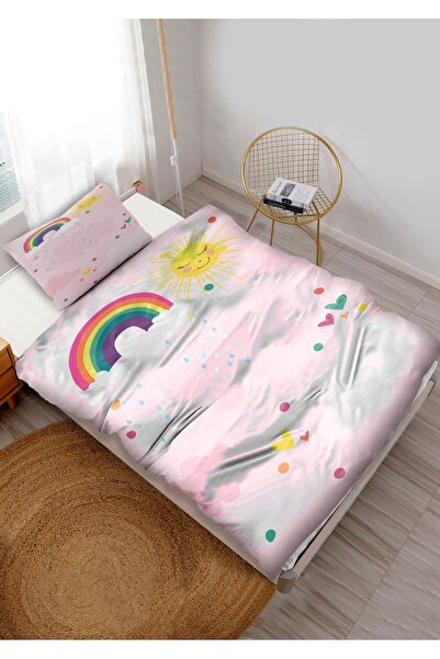 CAPRİCE HALI Rainbow Cloudy Pink Baby Kids Single Duvet Cover Set