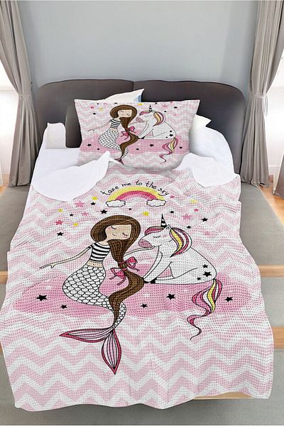 CAPRİCE HALI Mermaid Patterned Cute Single Pique - With Pillowcase