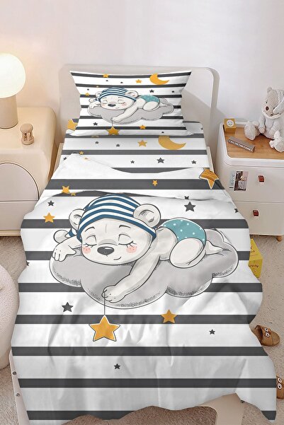 Bebişim Halı Cute Sleeping Bear Patterned Single Baby Kids Bedding Set