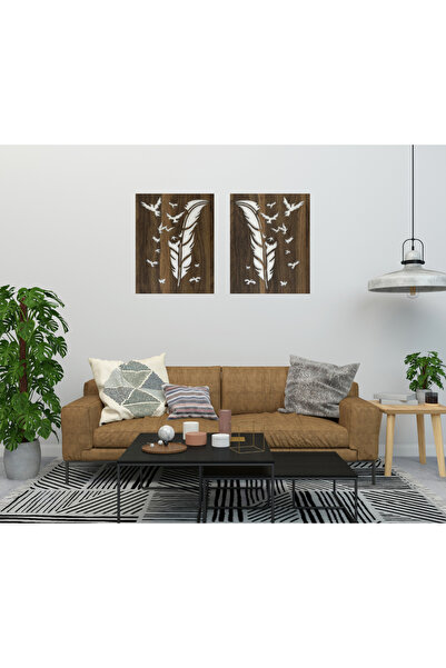 LAVİNİA Yaprak ve Kuş Temalı Duvar Dekoru, Lazer Kesim Ahşap Tablo, Duvar Süs...
