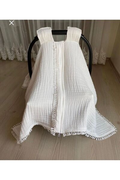 eyma home غطاء لعربة الأطفال مزين بالدانتيل من القطن الموسلين مكون من 4 طبقات