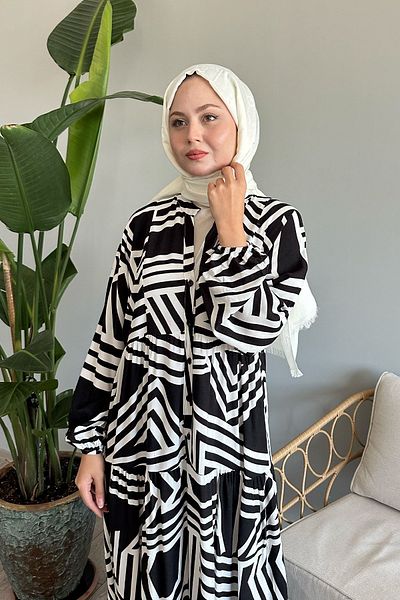 InStyle Rochie albă din viscoză - Detaliu dungi în zig-zag