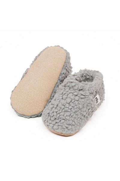 Ella Bonna Gray Teddy Baby Shoes - Home Nursery Shoes with Non-Slip Sole and Organic Cotton Lining
