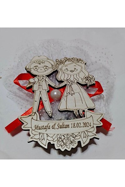 GÜVEN Ahşap Gelin Damat Figürlü Nişan Söz Magneti 24 Adet