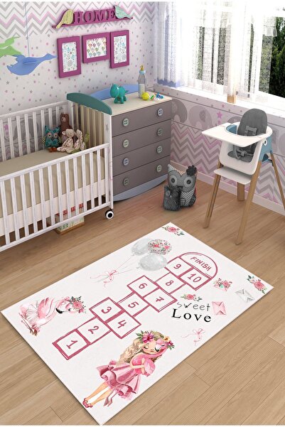 Bebişim Halı Eğitici Seksek Prenses Peri Flamingo Desenli Çocuk Odası Halısı