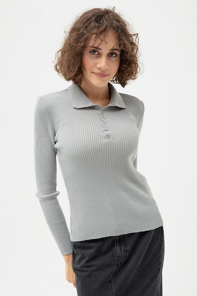 Lafaba Women's Gray Polo Neck Ribbed Knitwear Sweater