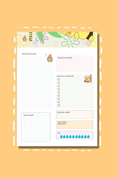 PastelSanat A5 Sünger Bob Günlük Planlayıcı Ders Çalışma Notepad Bloknot Dail...