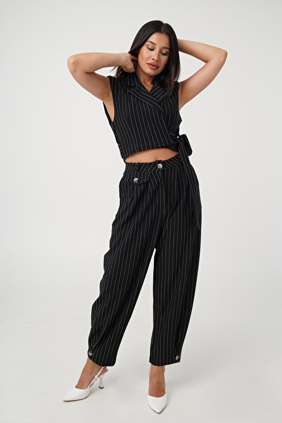 Hipo Trend Μαύρο ριγέ διπλό κοστούμι - Δέσιμο στο πλάι