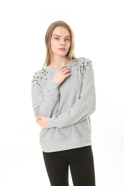 Avones Hanorac elegant pentru femei, confortabil, cu detaliu de nasturi perlat pe umeri