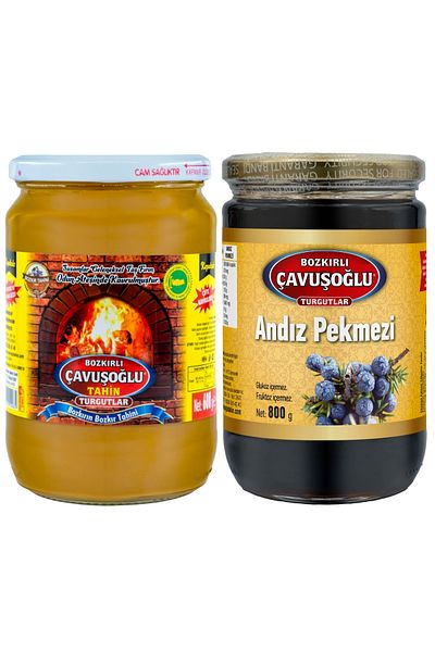Bozkırlı Çavuşoğlu Wood Fire Bran-Free Steppe Tahini Glass Jar 600g Andız Molasses Glass Jar 800g
