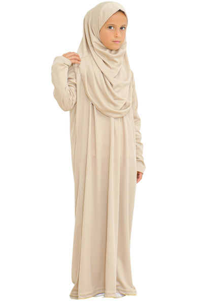 Modish Group Σετ Παιδικό Προσευχή Φόρεμα δύο τεμαχίων Κοστούμι με Φουλάρι, Ισλαμικό Σετ Ρούχων για Κορίτσια - Εκρού