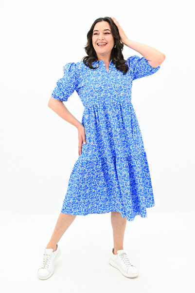 Koza Butik Rochie de damă cu imprimeu floral de mărime mare - 5230-25