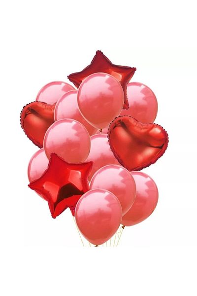 Deniz Party Store Red Balloon Set 2 Hearts 2 Stars 10 Red Metallic