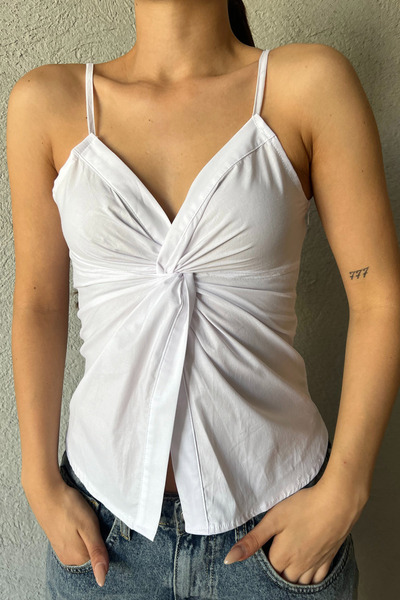 Seda Yalçın Atelier Strappy White Blouse - Gather Detailed