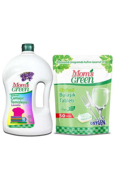 Mom's Green 2'li Set - 1500 ml Lavantalı Bitkisel Çamaşır Deterjanı Renkliler Ve 50'li Ekolojik Bulaşık Tableti