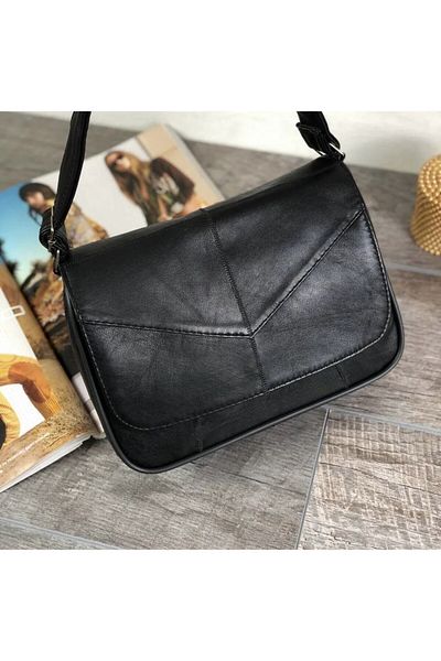 Deribag Geanta Messenger din Piele Neagra 24*21*7 Cm