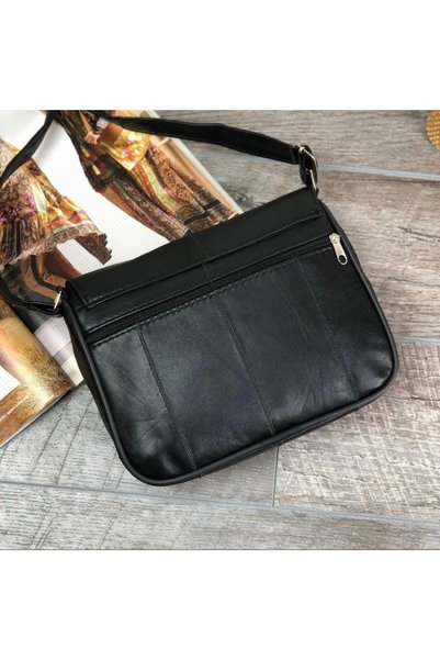 Deribag Black Leather Postman Shoulder Bag 24*21*7 Cm