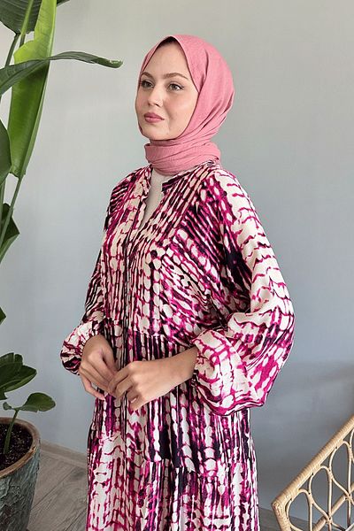 InStyle Fuchsia Viscose Batik Marbled Dress