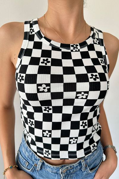 CİDDE Flexible Corded Women's Crop Tank Top - Halter Neck