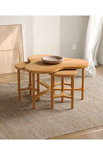 woodizy Doğal Masif Ahşap Çark Orta Sehpa