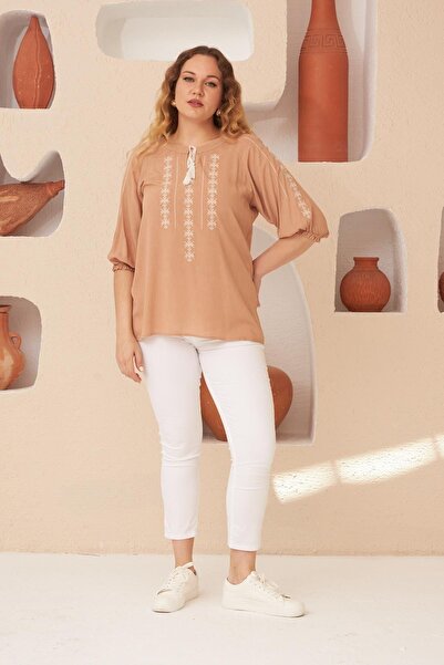 RMG Embroidery Patterned Plus Size Blouse