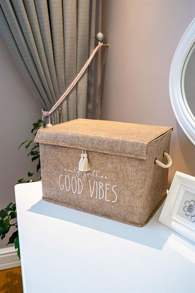 Pazar Kapısı Multi-Purpose Mini Box with Felt Cover Beige Storage Box 35x24x24 Cm