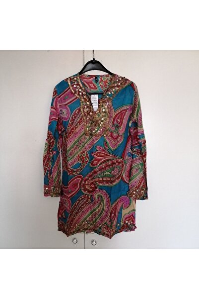 Butik Tülin Otantik tülbent çok renkli desenli pul boncuk gümüş taş yoğun el ...