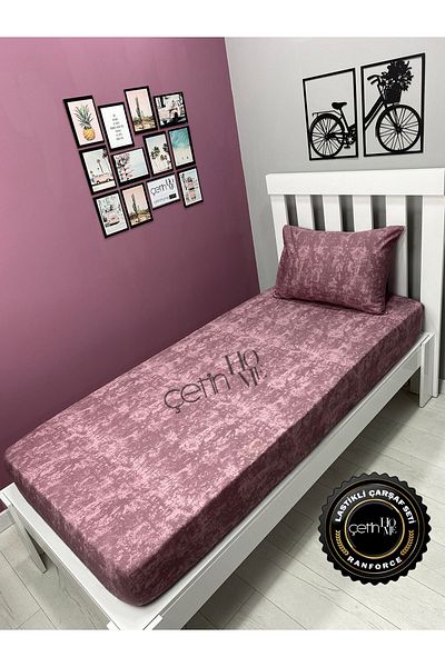 Çetinhome طقم ملاءات قماشية مطاطية 3 مقاسات لشخص واحد داستي روز
