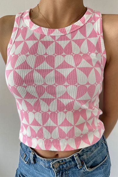 CİDDE Flexible Corded Women's Crop Tank Top - Halter Neck