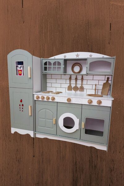 hedefixtoys Aydınlatma Hediyeli Eğlenceli Ahşap Oyuncak Mutfak ve Buzdolabı