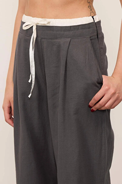 My Blog Anthracite Side Zipper Thin Waist Banded Trousers