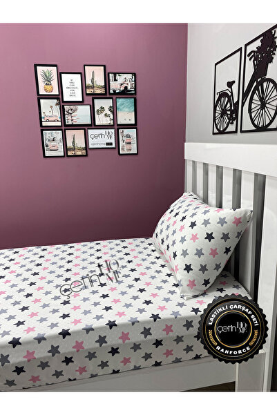 Çetinhome Fabric Fitted Sheet Set Single Size 3 Star Powder