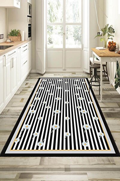 Viva Home Kaymaz Taban Yıkanan Papatya Desen Mutfak Halısı Yolluk VH091