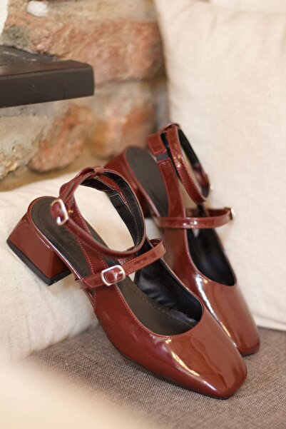 Minaj Store Mary Jane Claret Red Patent Leather High Heeled Women's Heeled Shoes